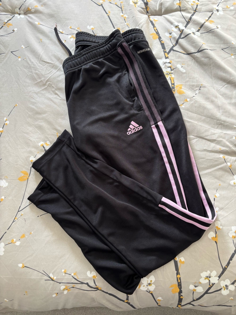 adidas Black Joggers with Pale Pink Stripe Accents